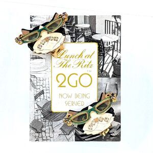 Vintage Lunch at the Ritz LATR2GO Fancy Cat Enamel & Rhinestone Clip-On Earrings